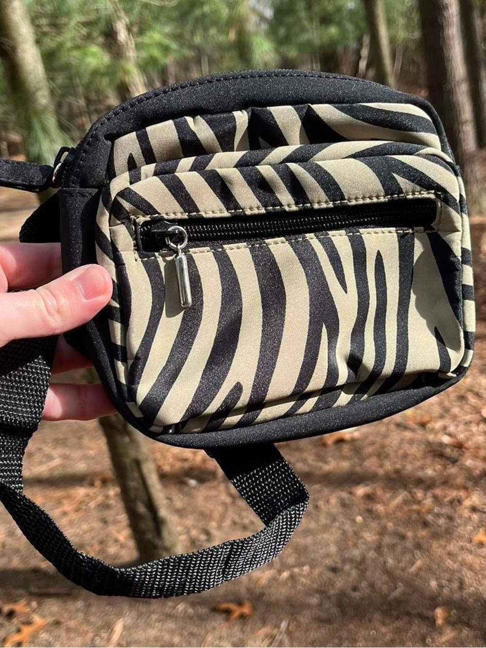 90s Tandem Bags Zebra Print Nylon Fanny Pack Belt Bag Animal Print Festival Boho